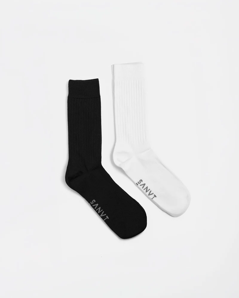 The Half Rib Socks (2 Pack) - Black / White