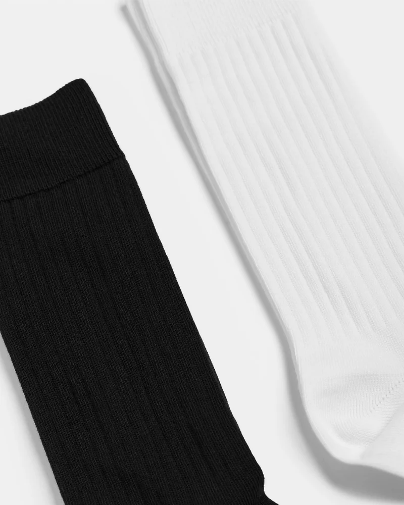 The Half Rib Socks (2 Pack) - Black / White