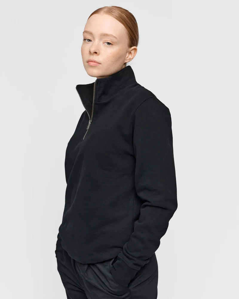 The Unisex Half Zip Sweater - Washed Black