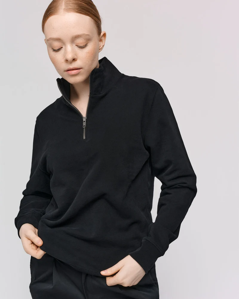 The Unisex Half Zip Sweater - Washed Black