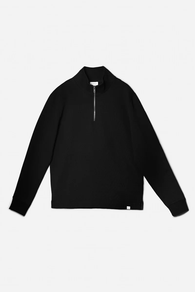 The Unisex Half Zip Sweater - Washed Black