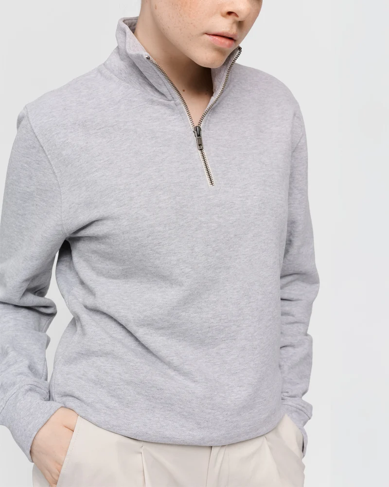 The Unisex Half Zip Sweater - Grey Melange