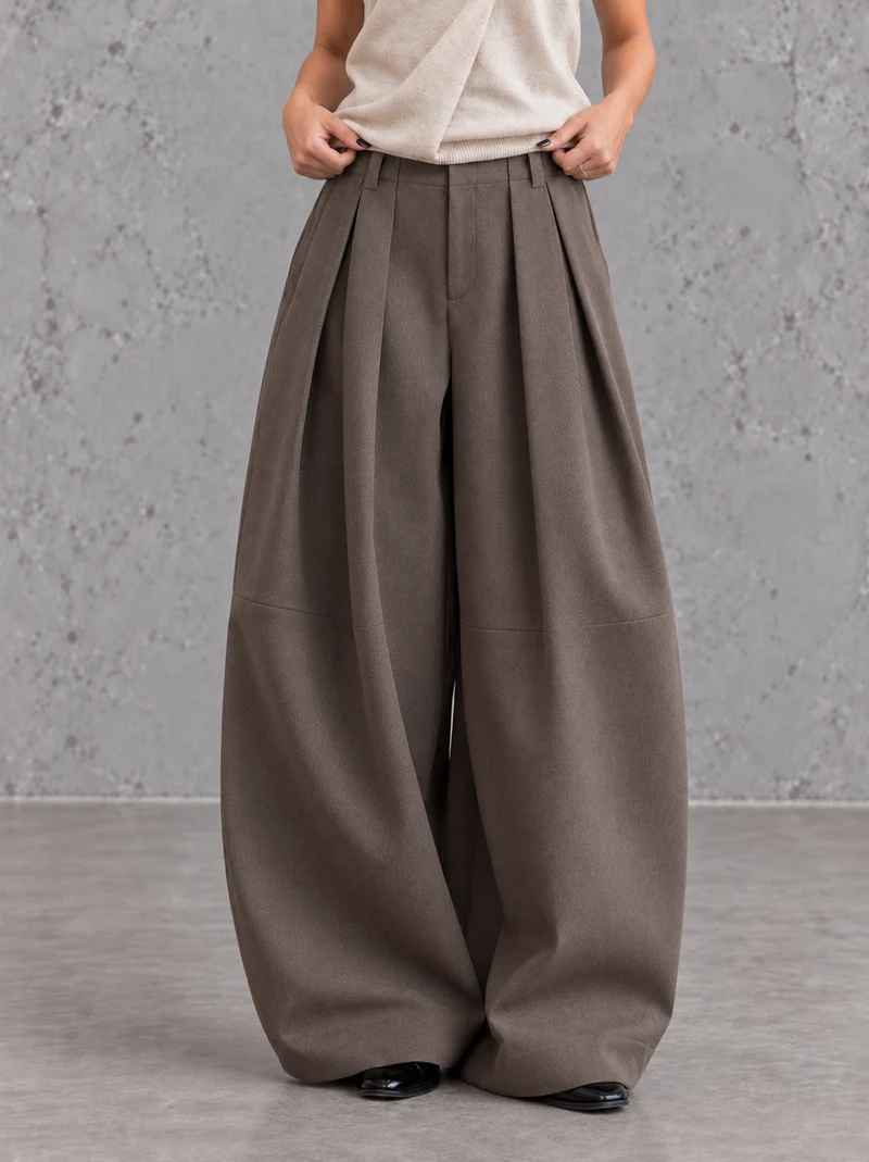 Mocha Structured Extra Wide-Leg Trousers