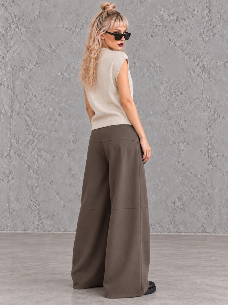 Beige Double V-Neck Asymmetric Knitted Top