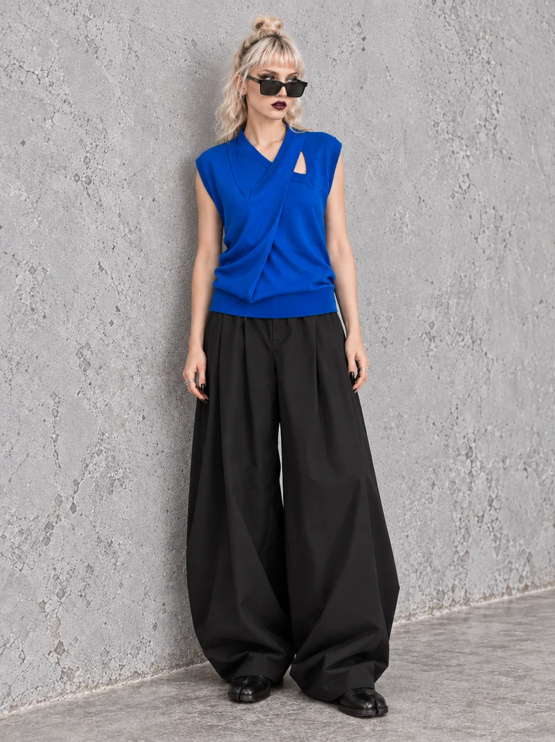 Cobalt Blue Double V-Neck Knitted Top