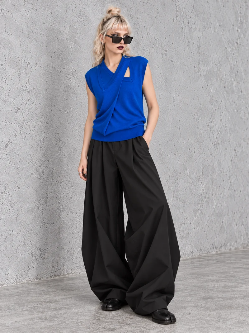 Cobalt Blue Double V-Neck Knitted Top