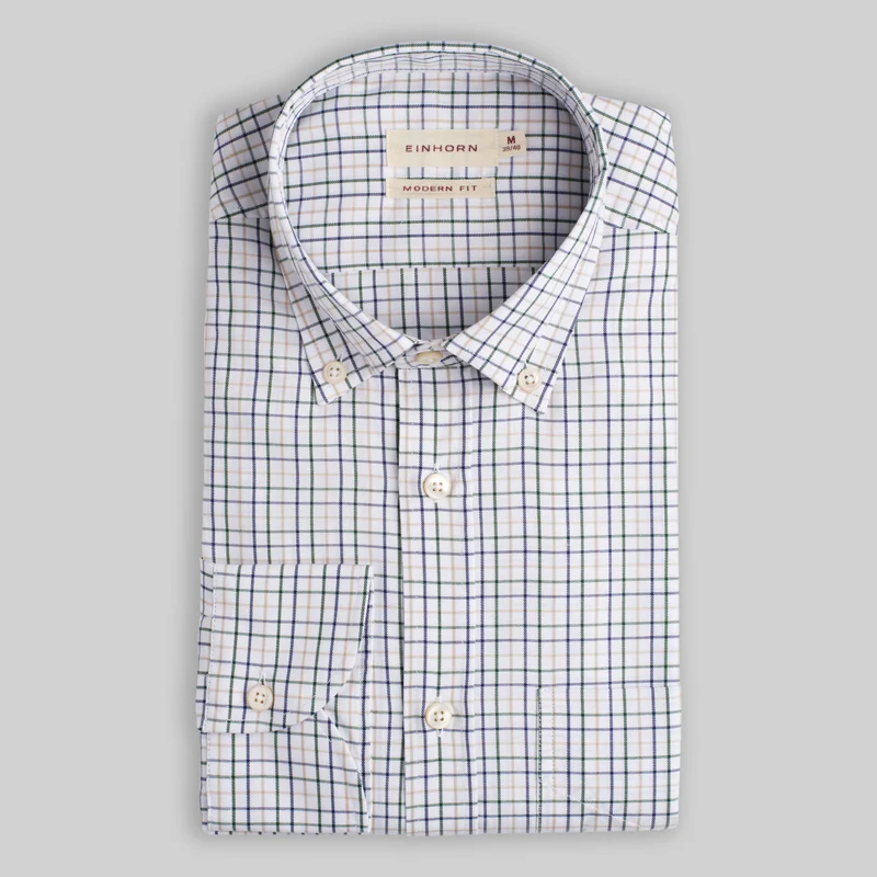 Hemd Modern Fit Twill blau / beige kariert