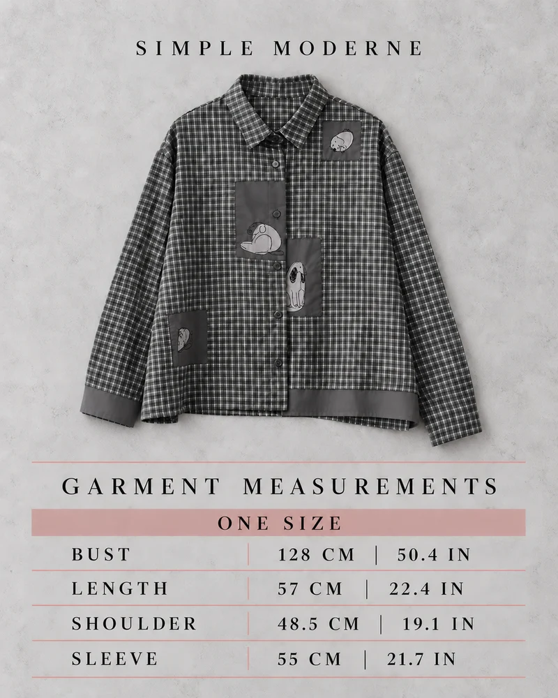 Grey Check Patchwork Shirt | Alternative Graphic Blouse