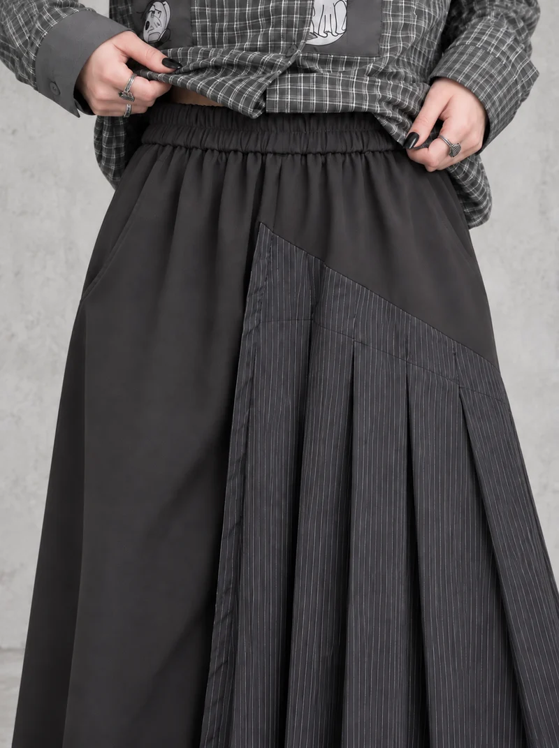 Black Pleated Overlay Trousers | Alternative Wide-Leg Pants