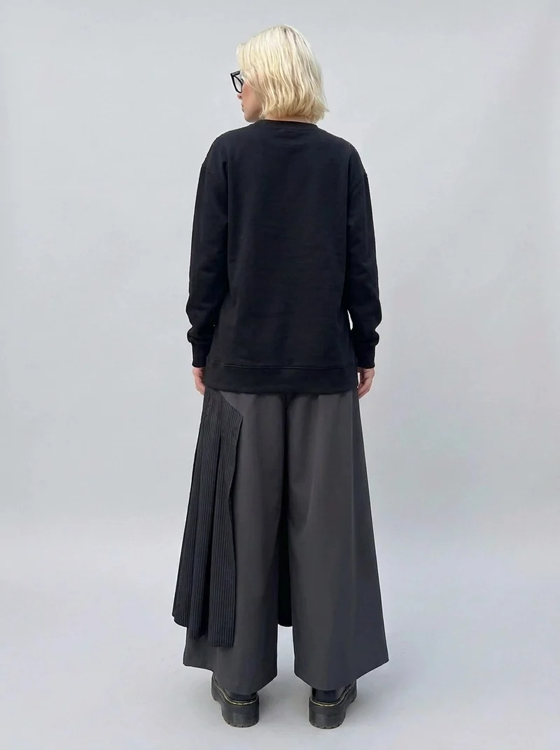 Black Pleated Overlay Trousers | Alternative Wide-Leg Pants