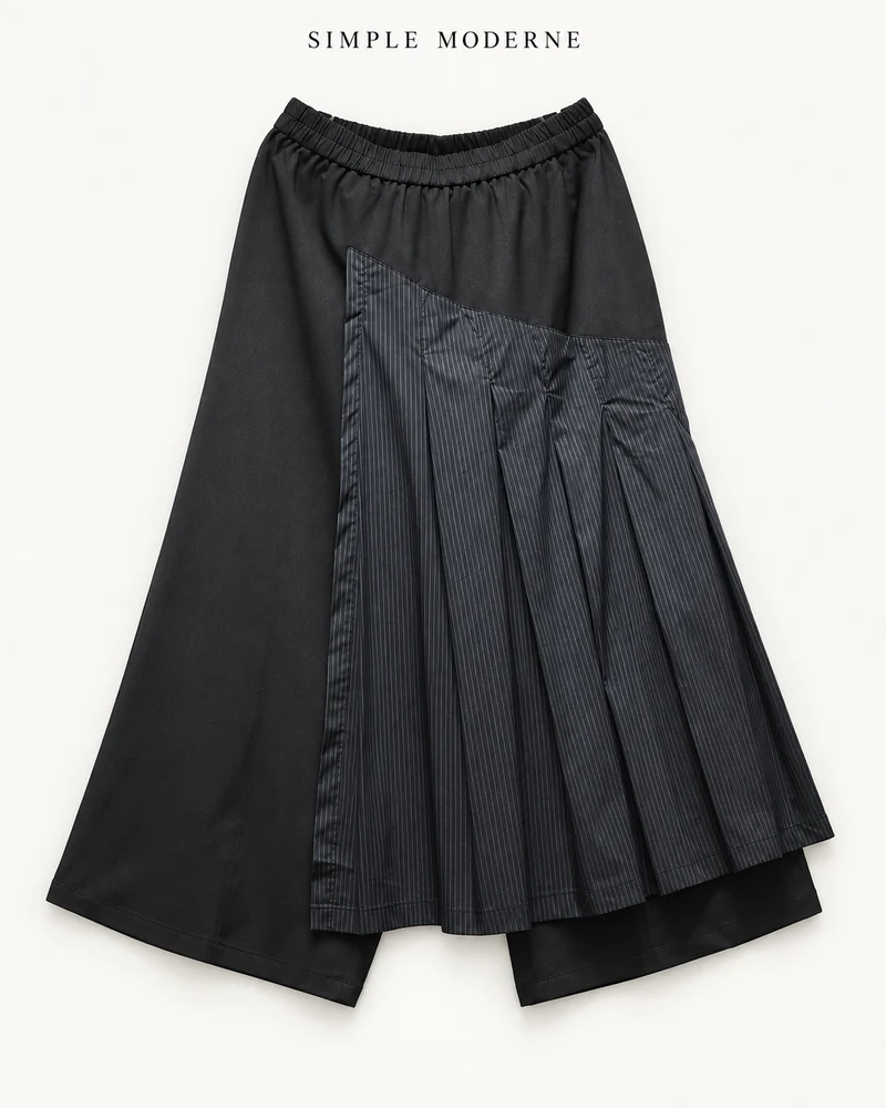 Black Pleated Overlay Trousers | Alternative Wide-Leg Pants