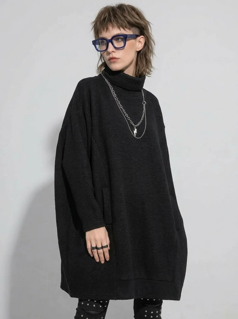 Oversized High-Neck Cocoon Pullover