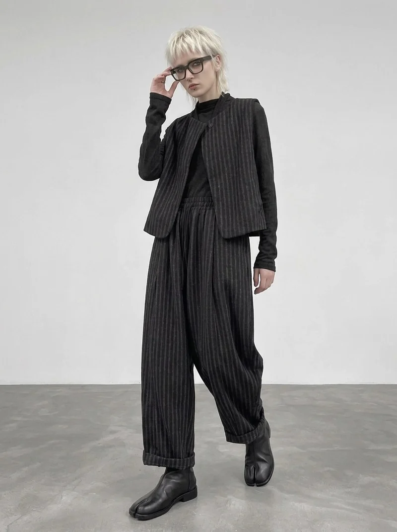 Re-launch Charcoal Pinstripe Balloon Trousers | Oversized Alternative Pants