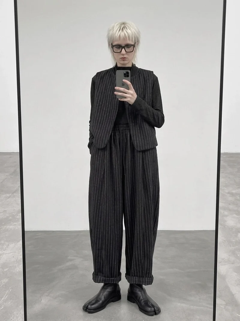 Re-launch Charcoal Pinstripe Balloon Trousers | Oversized Alternative Pants