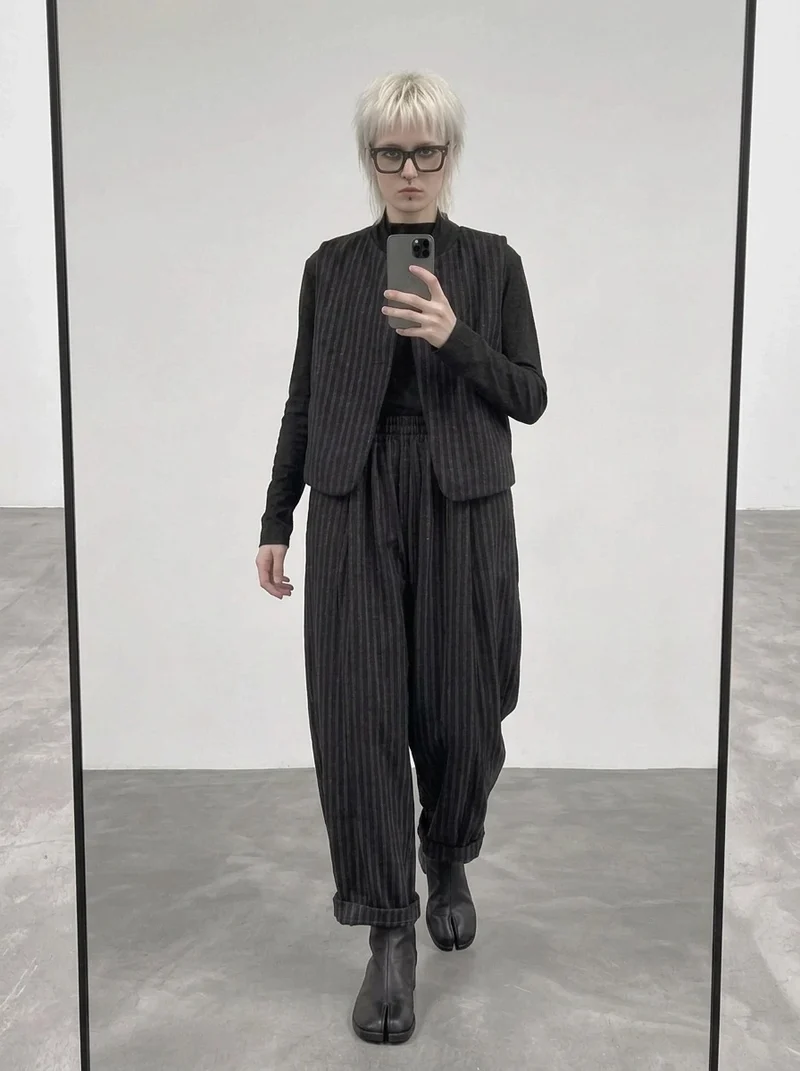 Re-launch Charcoal Pinstripe Balloon Trousers | Oversized Alternative Pants