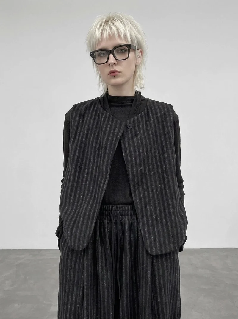 Re-launch Charcoal Pinstripe Punk Vest | Minimal Alternative Layering Vest