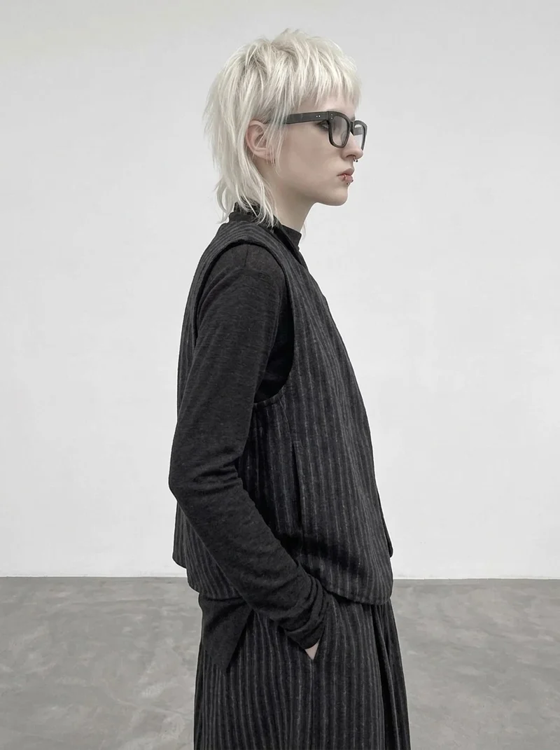 Re-launch Charcoal Pinstripe Punk Vest | Minimal Alternative Layering Vest
