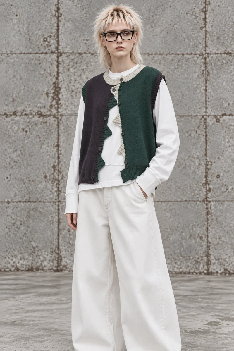 Asymmetric Two-Tone Knitted Vest