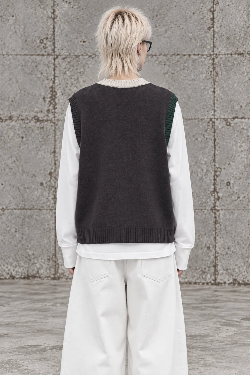 Asymmetric Two-Tone Knitted Vest
