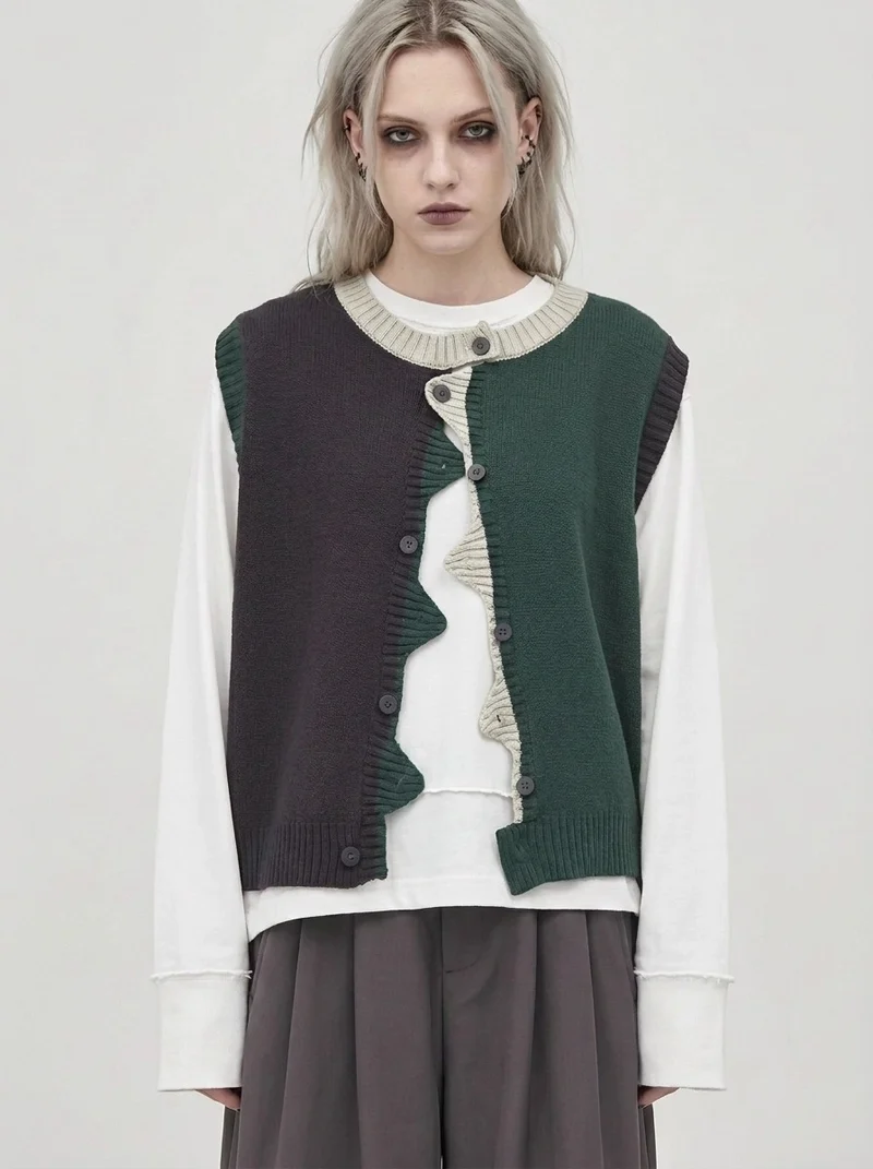 Asymmetric Two-Tone Knitted Vest