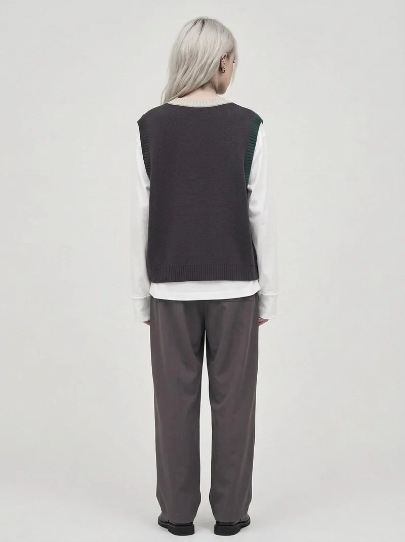 Asymmetric Two-Tone Knitted Vest