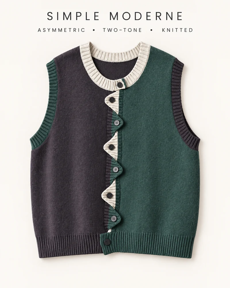 Asymmetric Two-Tone Knitted Vest