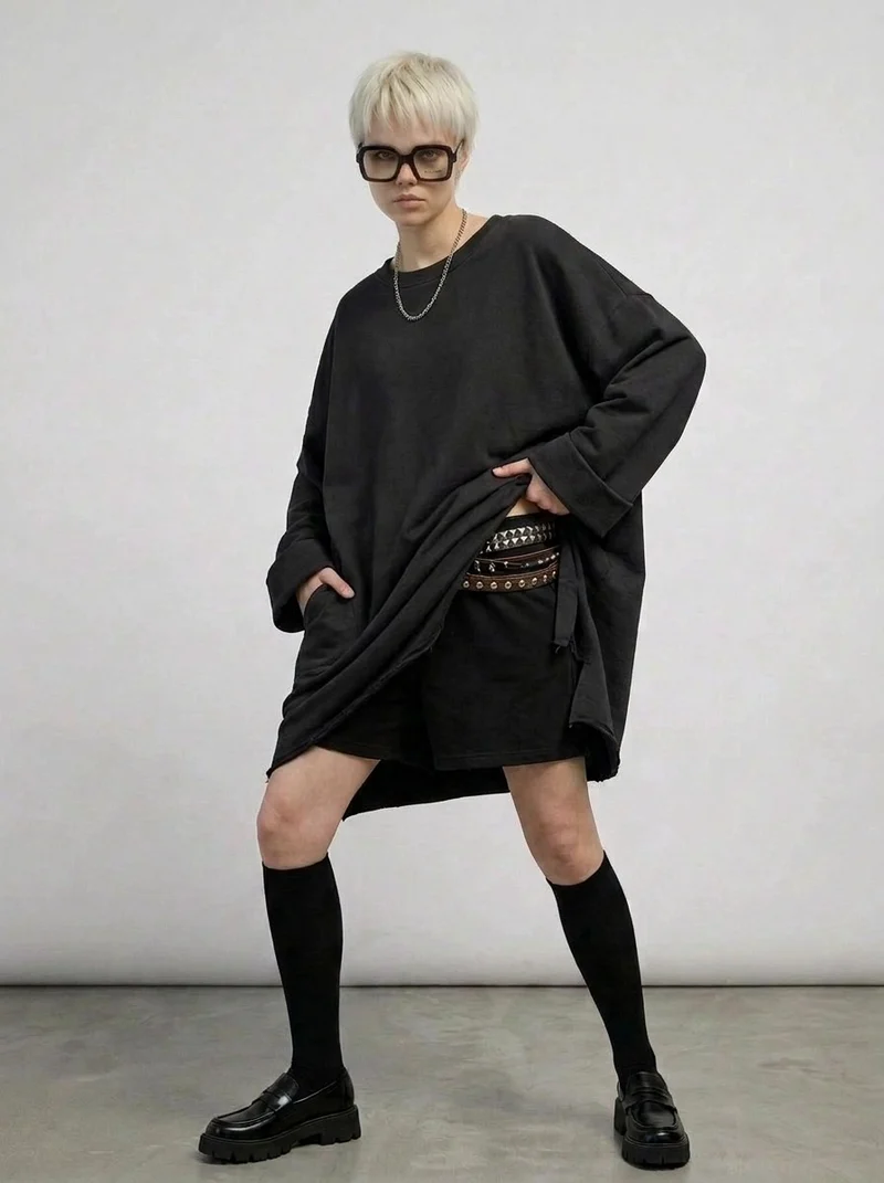Black Raw Edge Oversized Sweatshirt