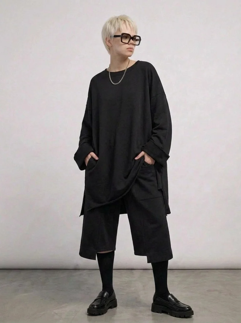 Black Raw Edge Oversized Sweatshirt