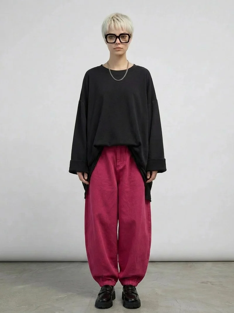 Black Raw Edge Oversized Sweatshirt