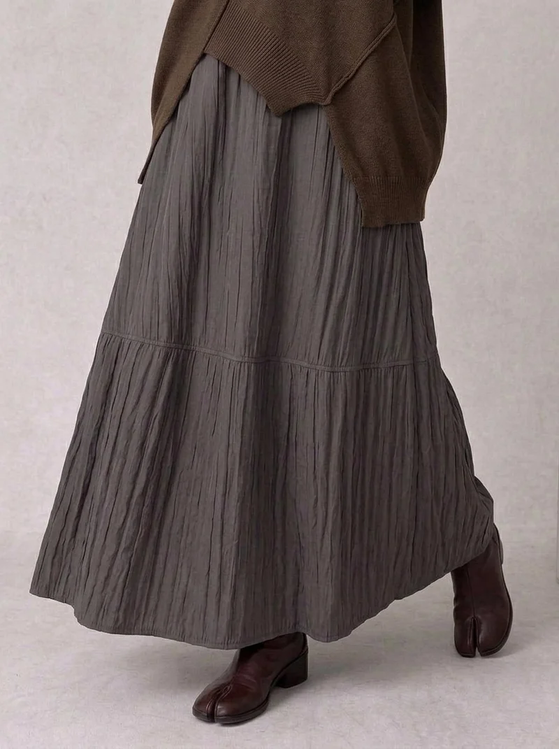 Washed Cocoa Crinkle Maxi Skirt