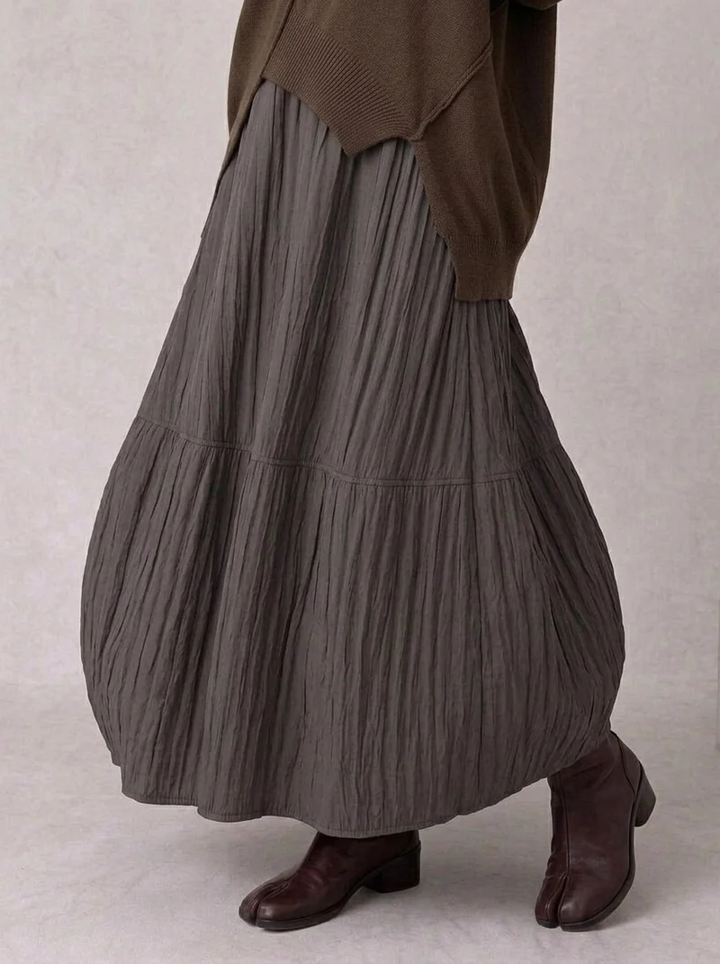 Washed Cocoa Crinkle Maxi Skirt