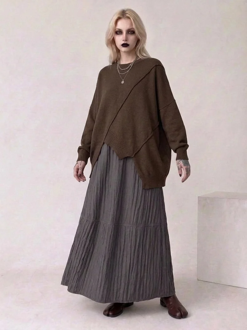 Washed Cocoa Crinkle Maxi Skirt