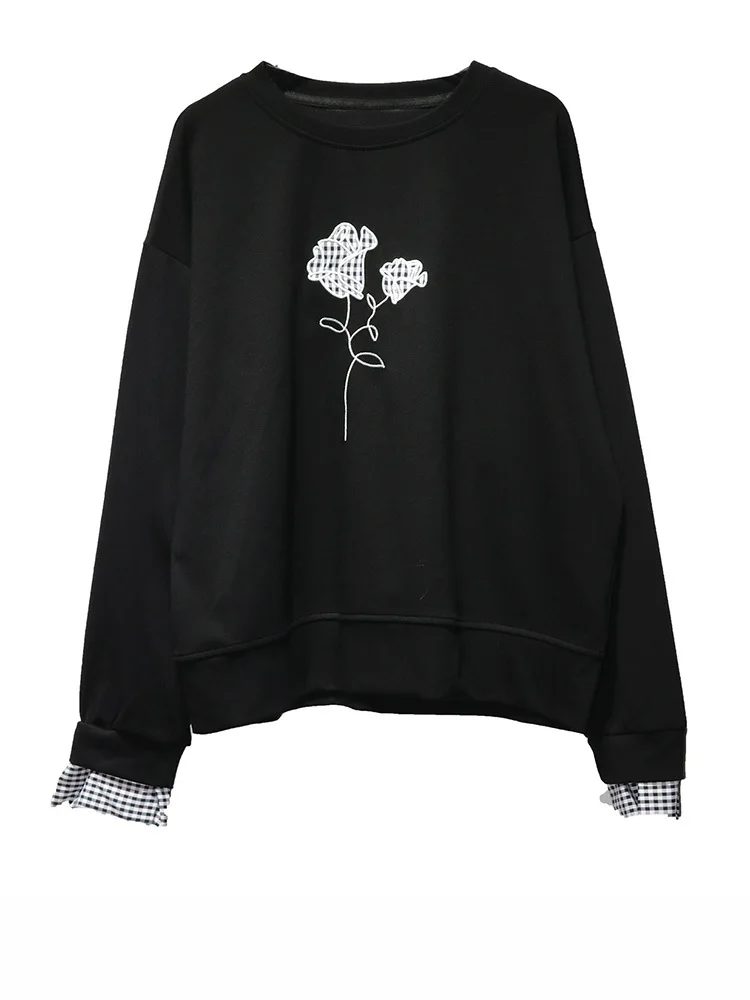 Black Gingham Rose Pullover | Relaxed Alternative Sweatshirt