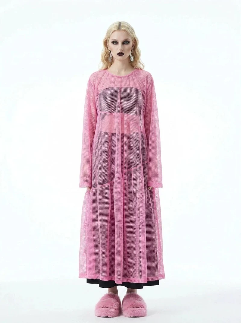 Sheer Mesh Overlay Dress – Pink Statement Layer