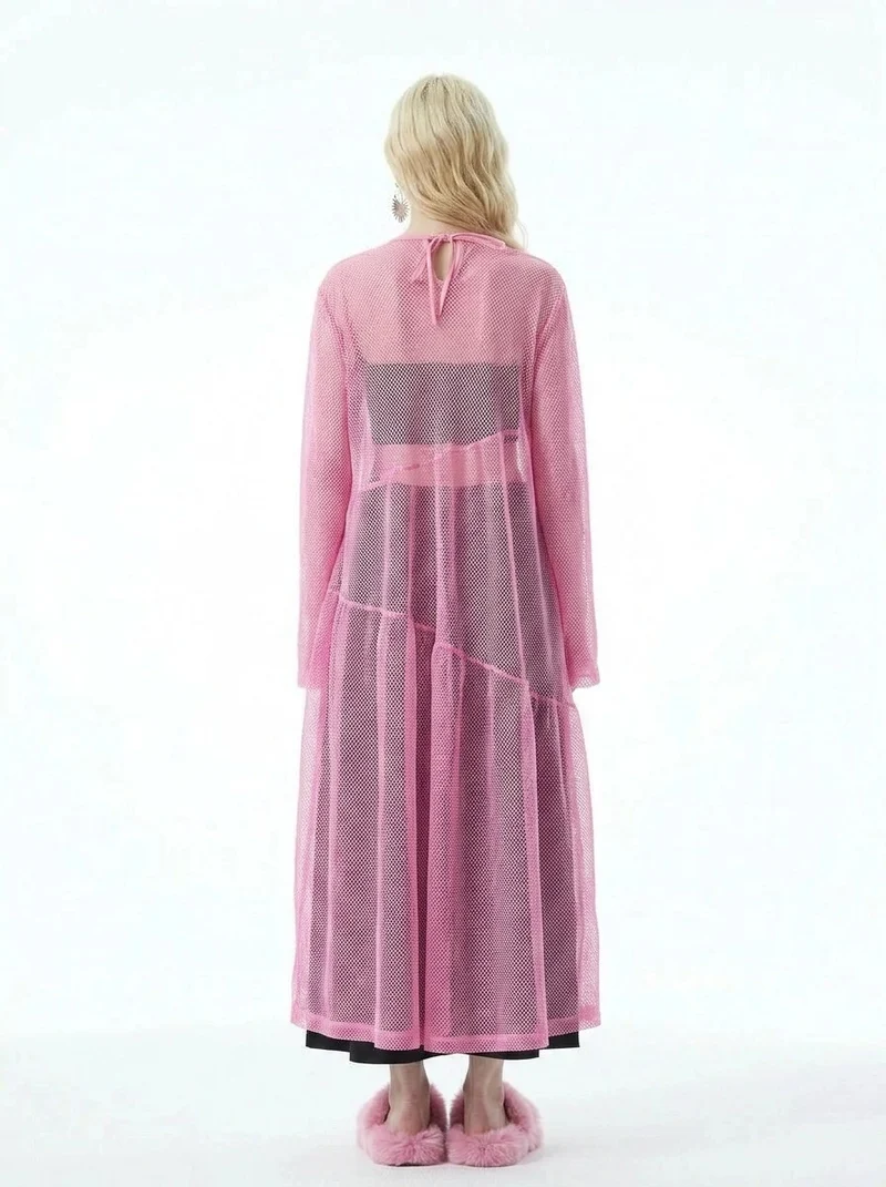 Sheer Mesh Overlay Dress – Pink Statement Layer
