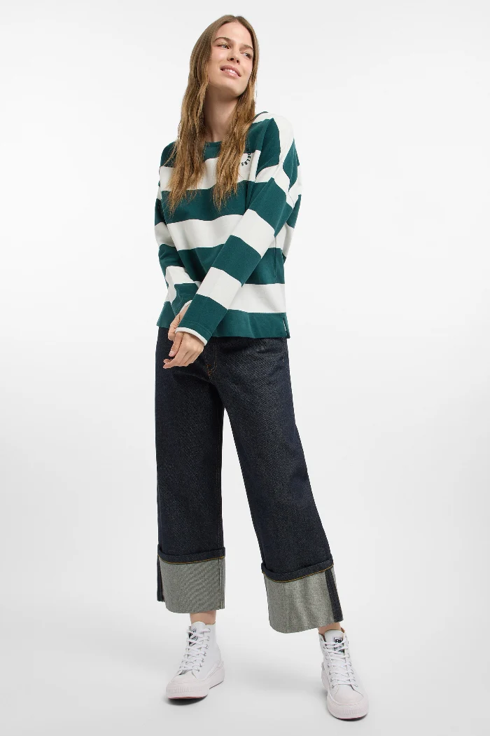 Elbsand Sweatshirt Hilma gestreift dark ivy/cloud white