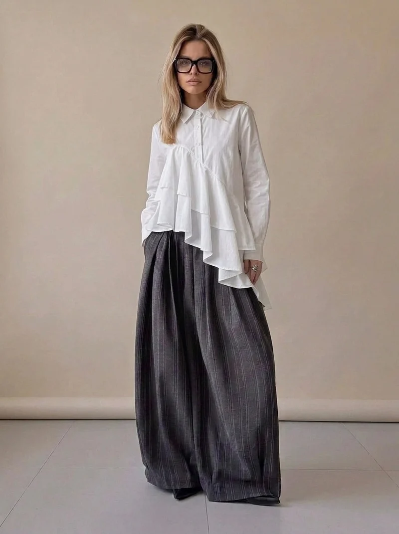 Charcoal Pinstripe Super Wide-Leg Trousers
