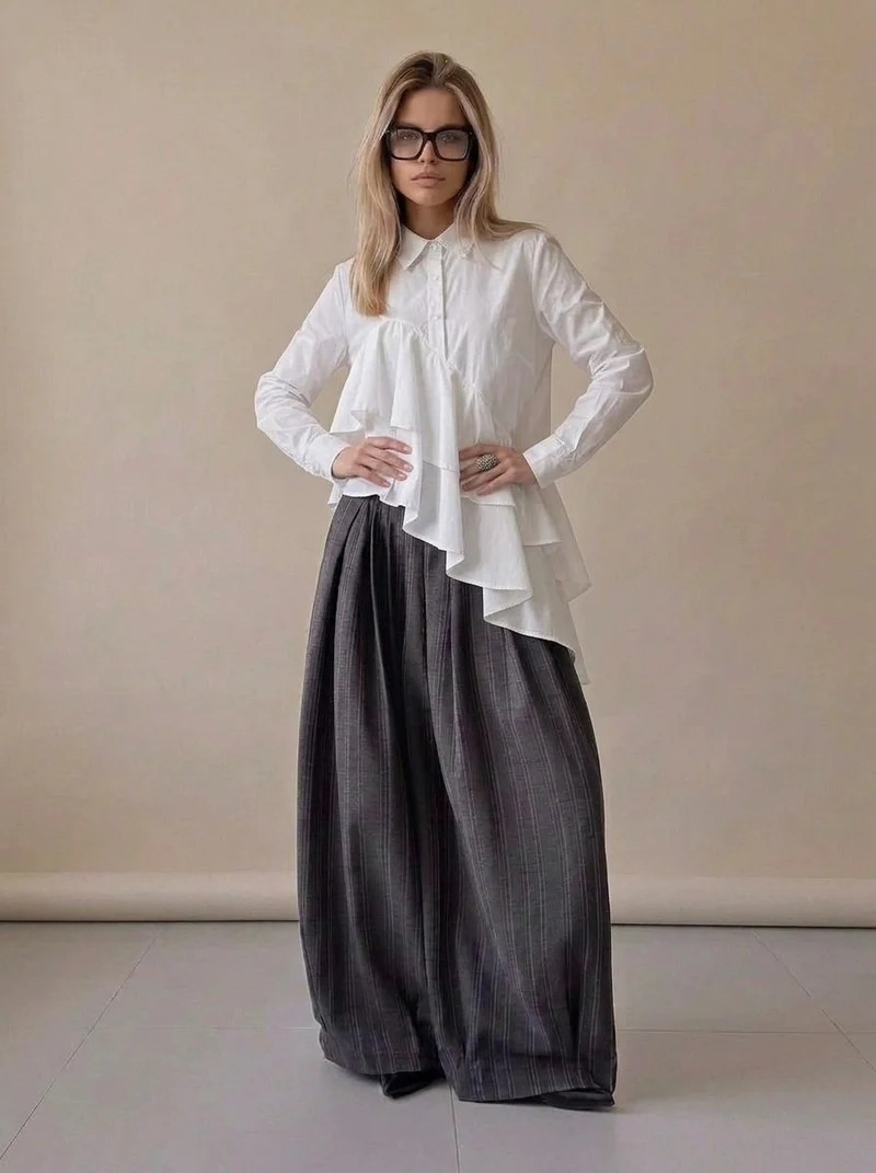 Charcoal Pinstripe Super Wide-Leg Trousers