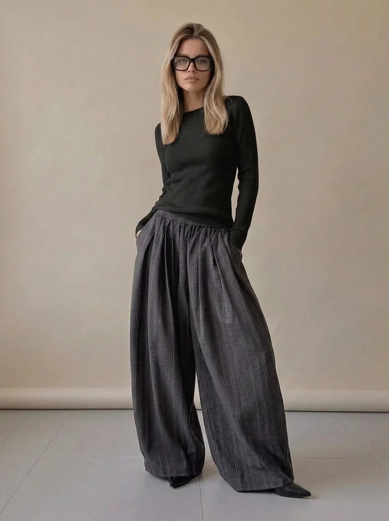 Charcoal Pinstripe Super Wide-Leg Trousers