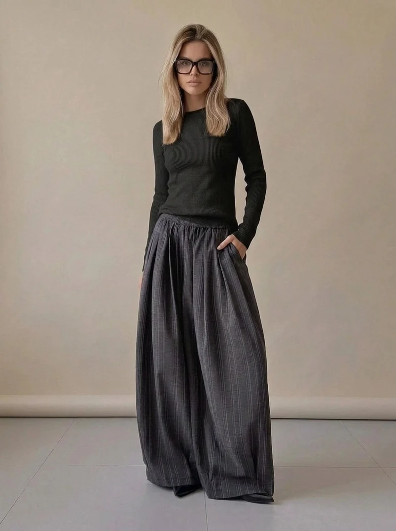 Charcoal Pinstripe Super Wide-Leg Trousers
