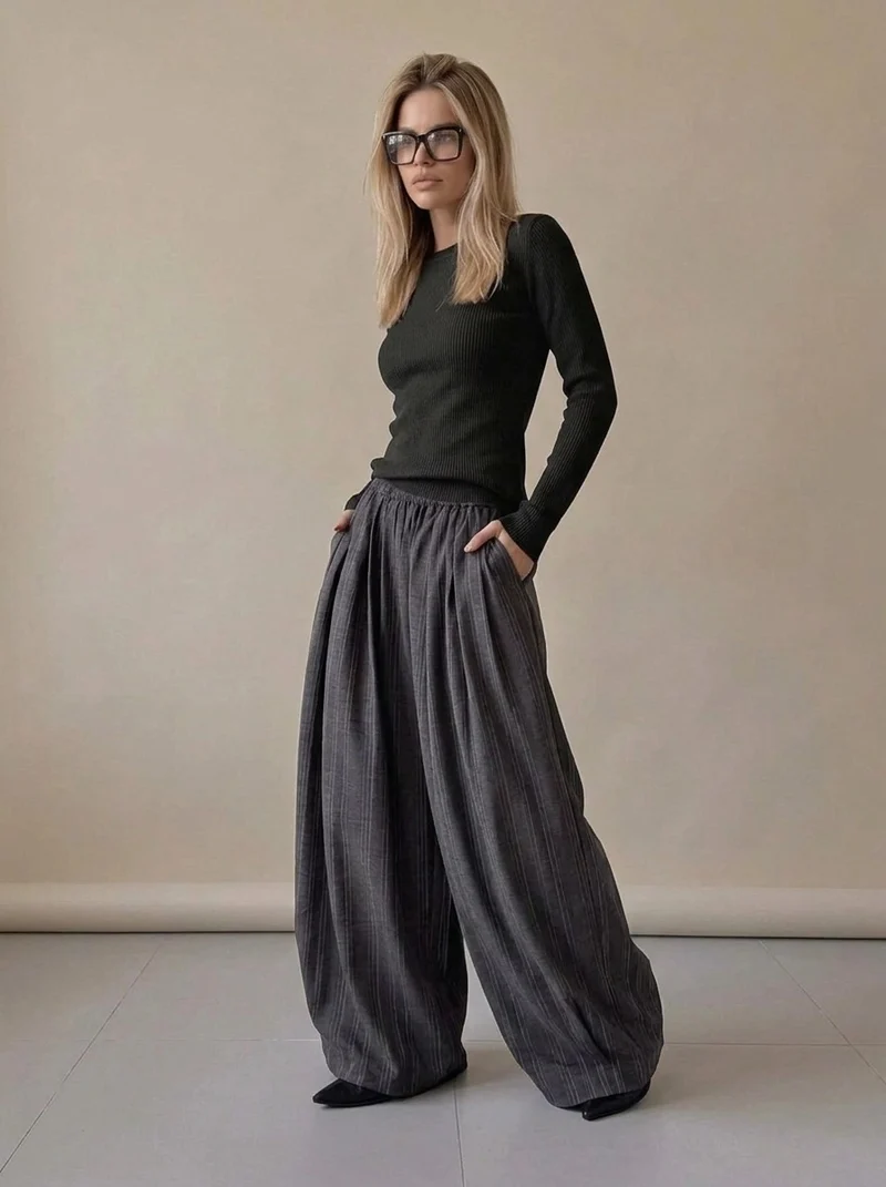 Charcoal Pinstripe Super Wide-Leg Trousers