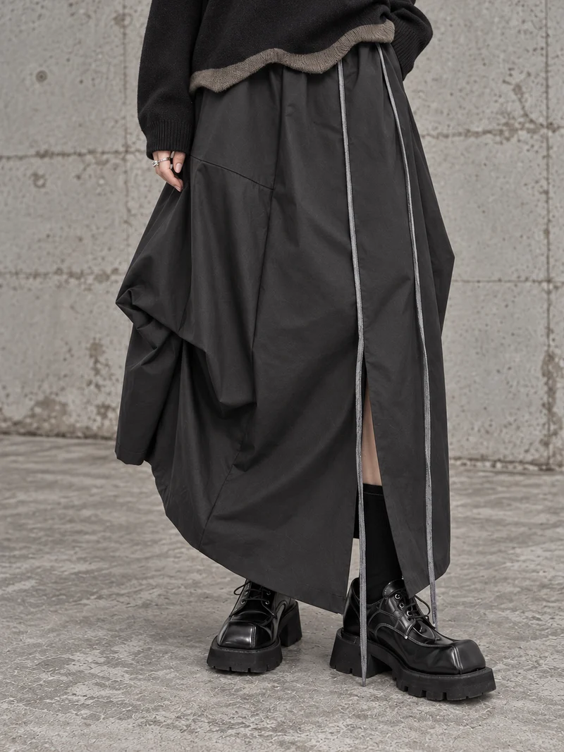 Black Asymmetric Draped Maxi Skirt