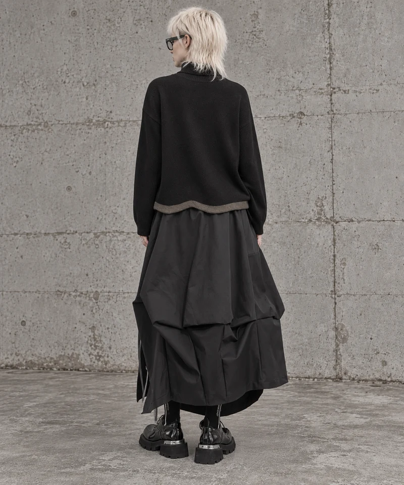 Black Asymmetric Draped Maxi Skirt