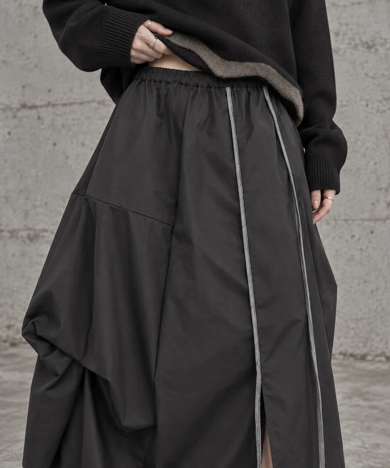 Black Asymmetric Draped Maxi Skirt