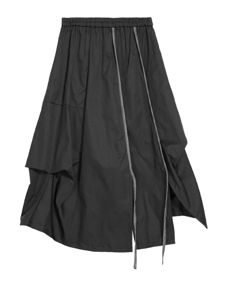 Black Asymmetric Draped Maxi Skirt