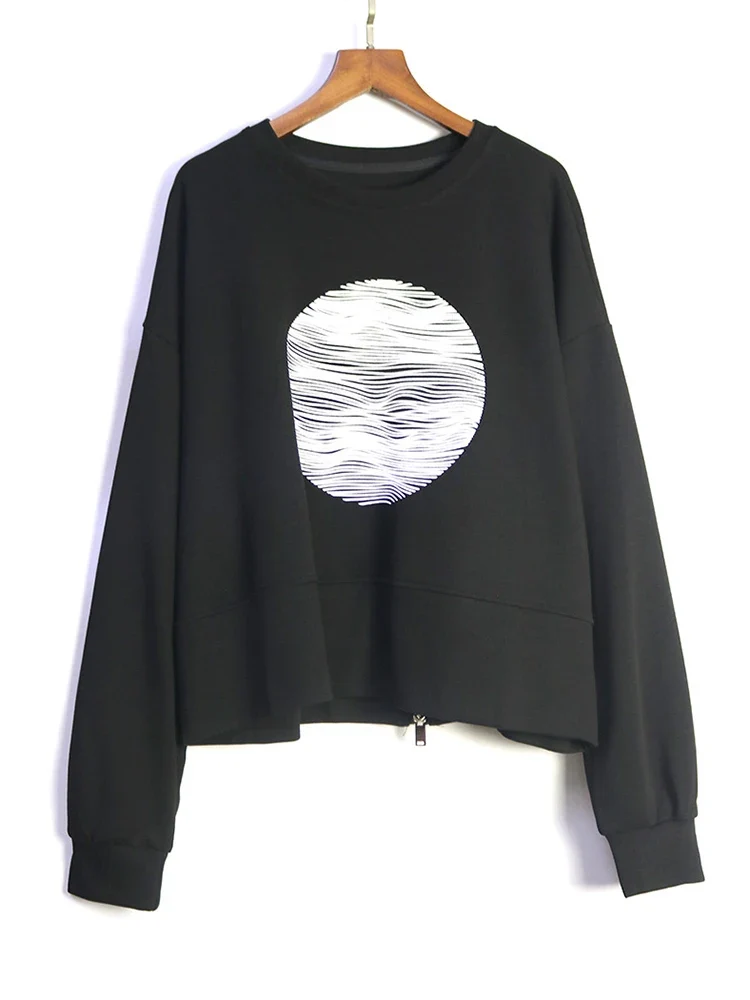 Black Graphic Zip-Back Pullover | Minimal Goth Oversized Sweatshirt