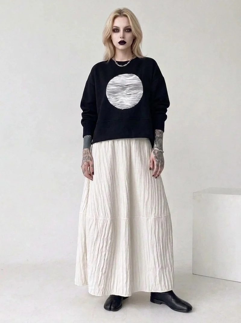 Ivory Crinkle Maxi Skirt | Voluminous Minimalist A-Line Skirt