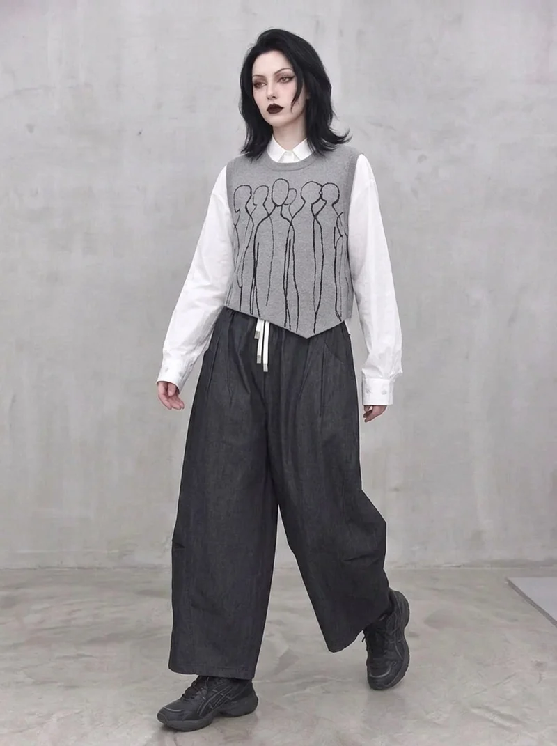 Grey Sculpted Wide-Leg Trousers | Relaxed Minimalist Balloon Pants