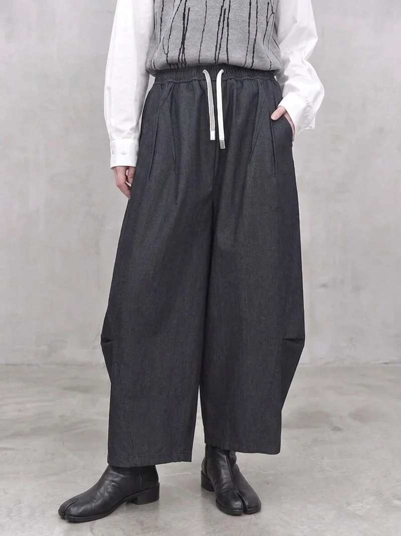 Grey Sculpted Wide-Leg Trousers | Relaxed Minimalist Balloon Pants