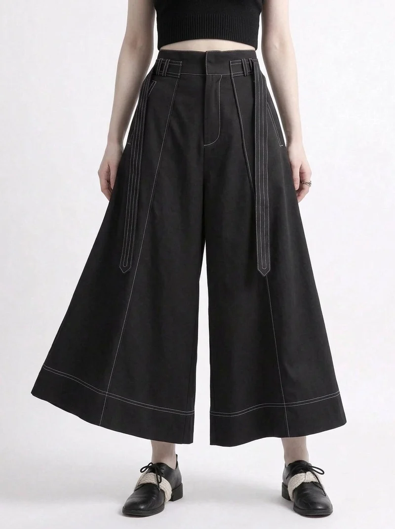 Wide-Leg Capri Culottes with Belt Detail